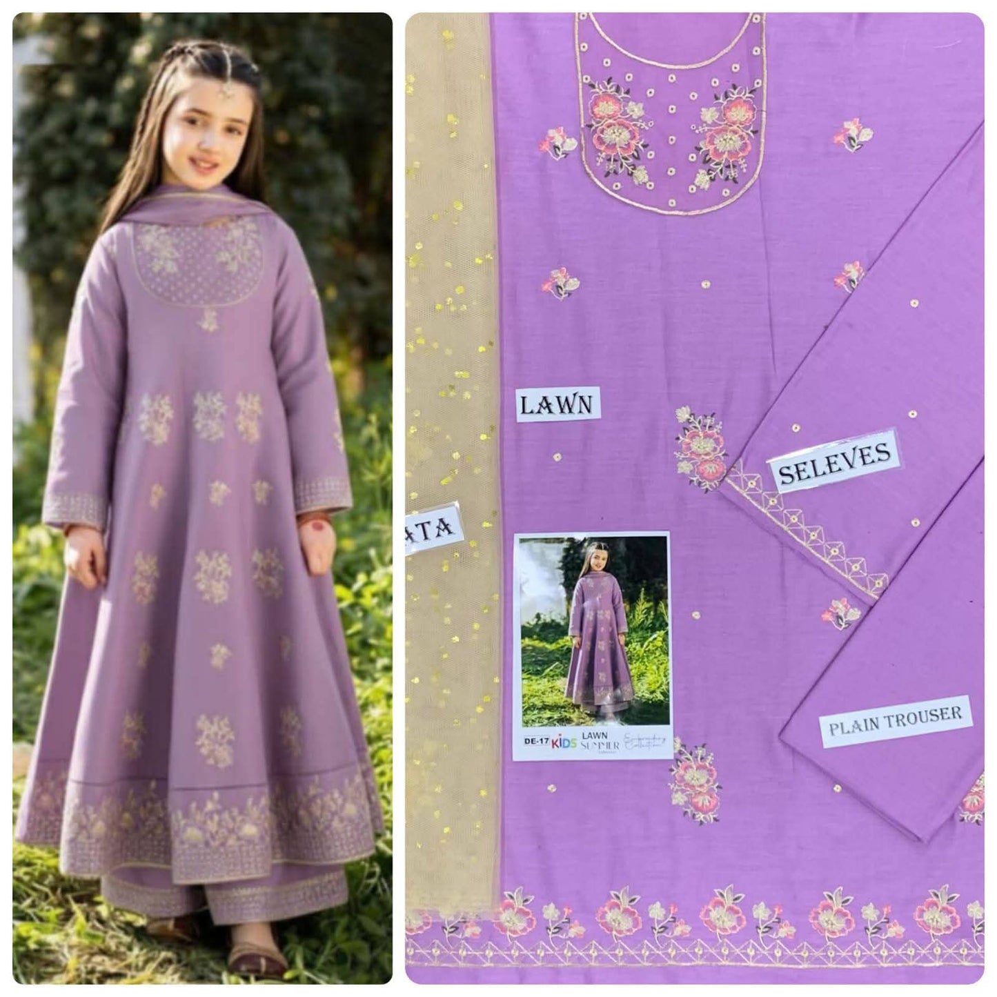 Kids Embroidered Lawn 3-Piece Suit – Summer Collection D-24