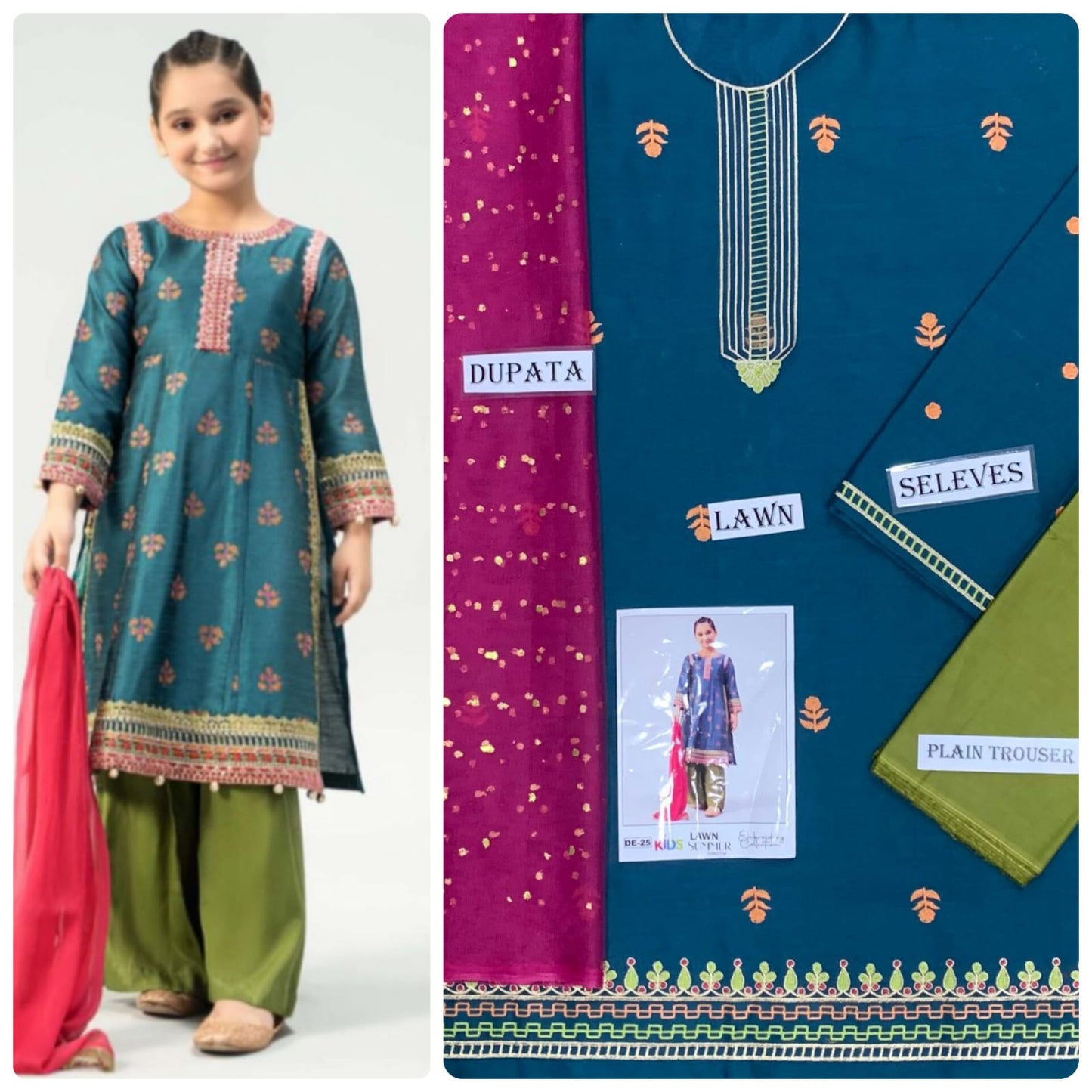 Kids Embroidered Lawn 3-Piece Suit – Summer Collection D-25